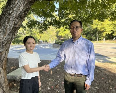 Award winner Rena Chu with Hongkai Zhao, Chair.