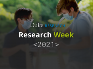Duke Research Week 2021 photo two men doing research w/masks on