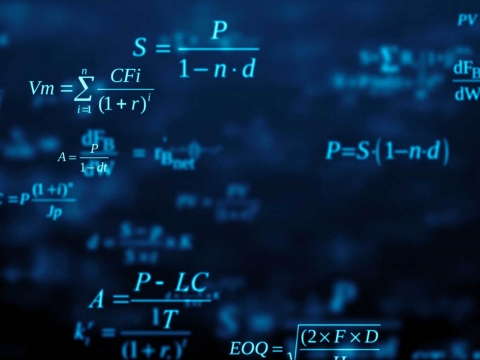 Picture of math formulas that look like they're floating in blue water